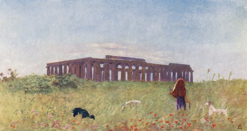Basilikan i Paestum (färglitografi) av Augustine Fitzgerald