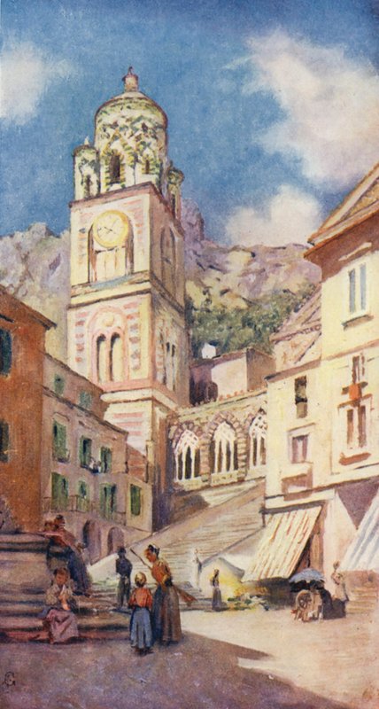Katedralen i Amalfi (färglitografi) av Augustine Fitzgerald