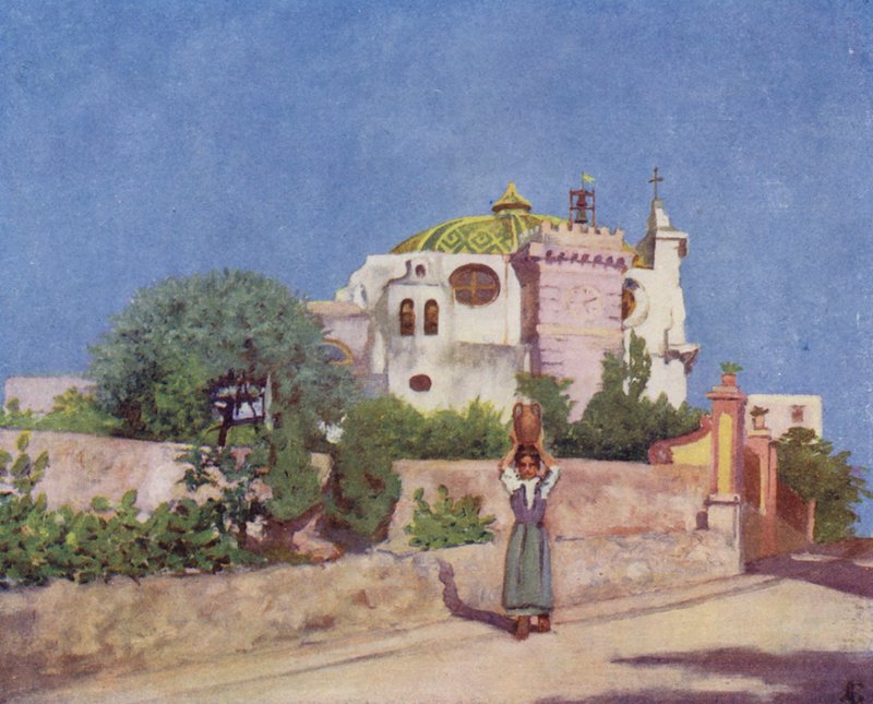 Kyrkan S Pietro, Ischia (färglitografi) av Augustine Fitzgerald