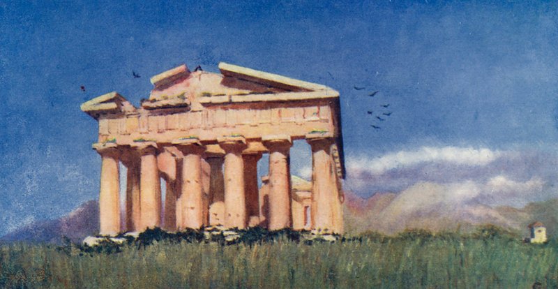 Poseidons tempel, Paestum (färglitografi) av Augustine Fitzgerald