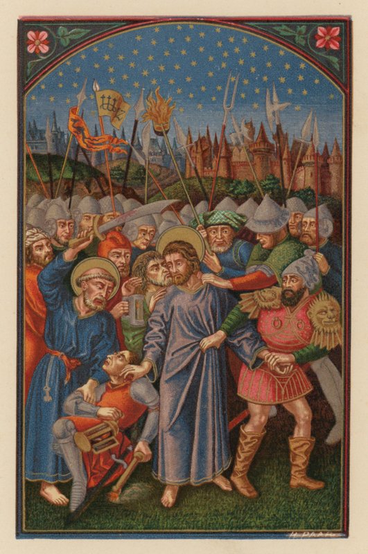 Jesus arresterad av judarna (chromolith) av Austrian School