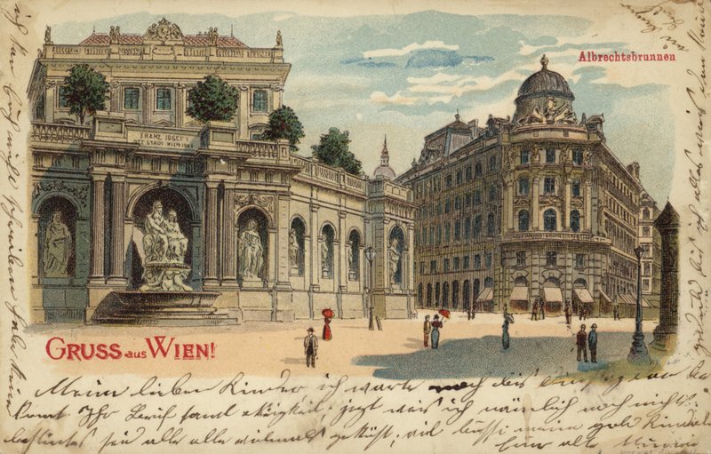 Vykort föreställande Albrechtsbrunnen i Wien av Austrian School
