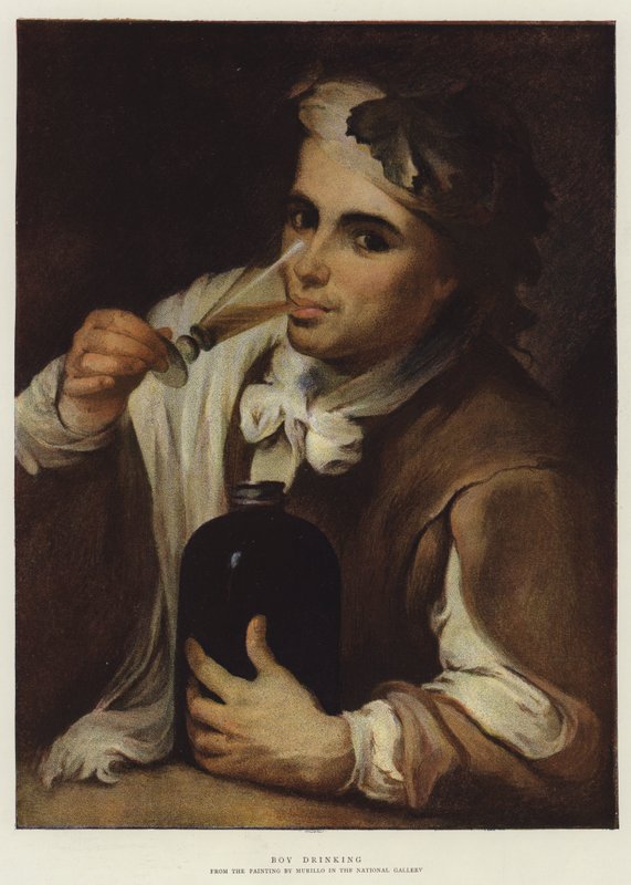 Pojke som dricker (chromolitho) av Bartolomé Esteban Murillo