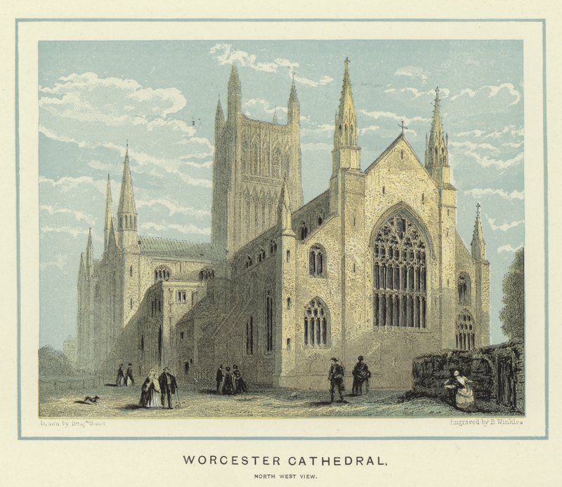 Worcester Cathedral, nordvästlig vy av Benjamin Baud
