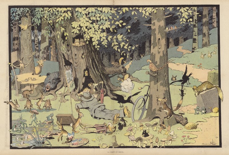 The Jubilant Forest (färg litho) av Benjamin Rabier