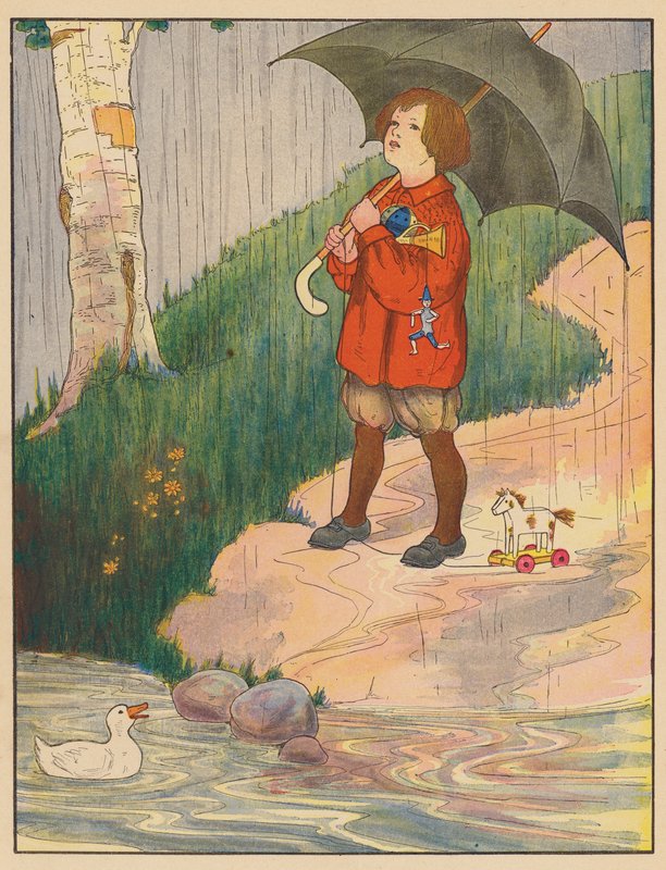 Barnkammarramsa: Regn (färglitografi) av Blanche Fisher Wright