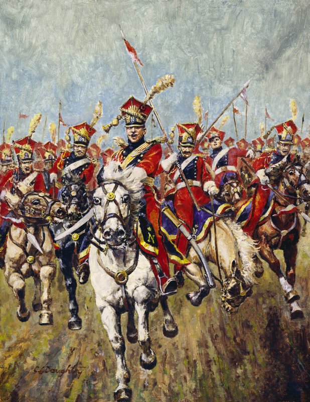 Franskt kavalleri i anfall (olja på duk) av C.L. Doughty