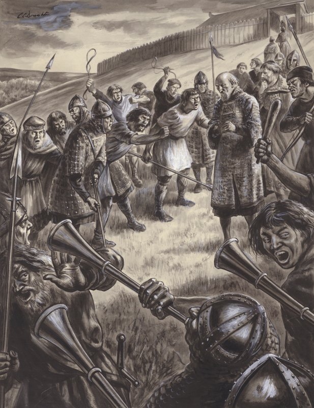 Oidentifierad historisk scen (gouache på papper) av C.L. Doughty