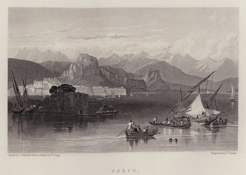 Korfu (färg litho) av C. (after) Stanfield