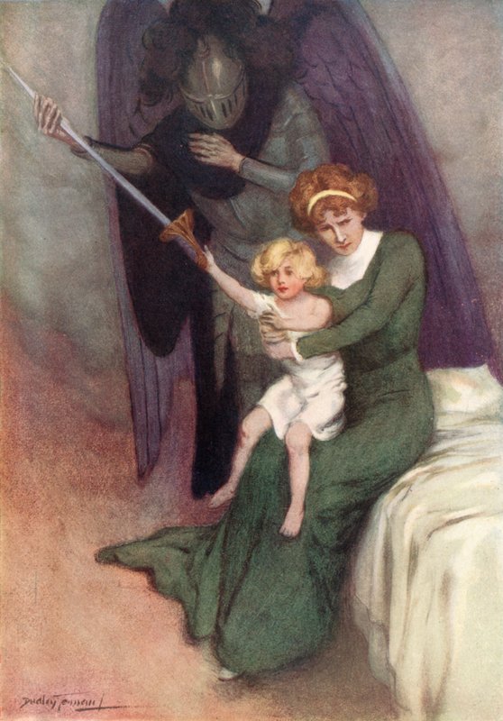 Kvinna och krig (färg litho) av C. Dudley (after) Tennant