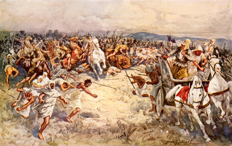 Slaget vid Issus (färg litho) av C. Dudley Tennant