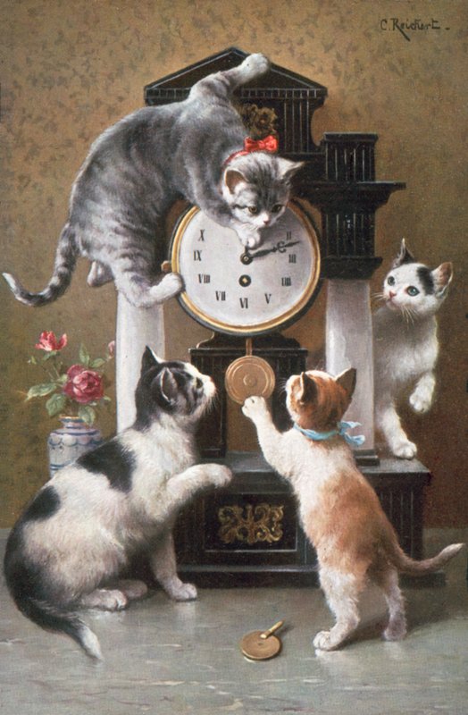 Vykort med katt (färglitografi) av Carl Reichert