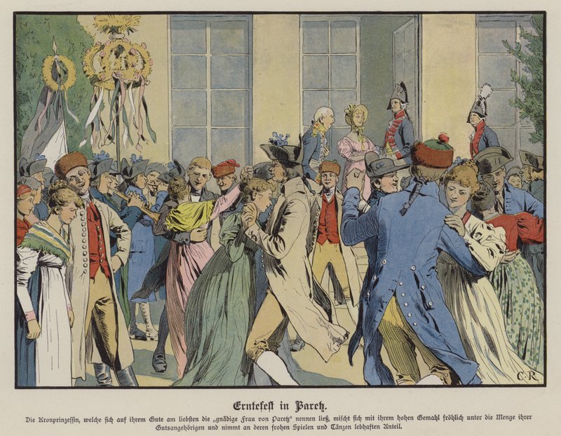 Skördefest på Paretz (färg litho) av Carl Röchling