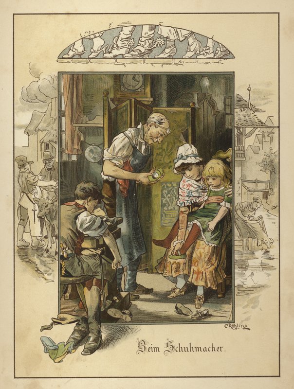 Hos skomakaren (färg litho) av Carl Rohling