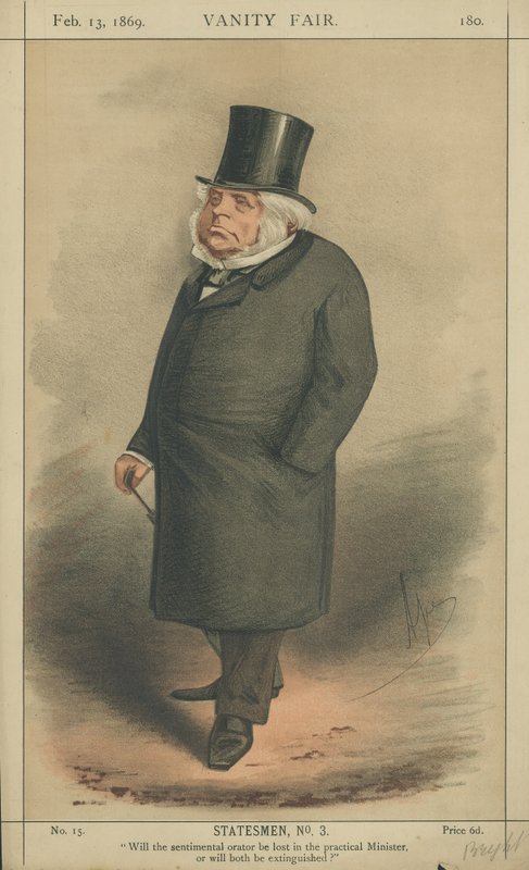 The Right Honorable John Bright (färg litho) av Carlo Pellegrini