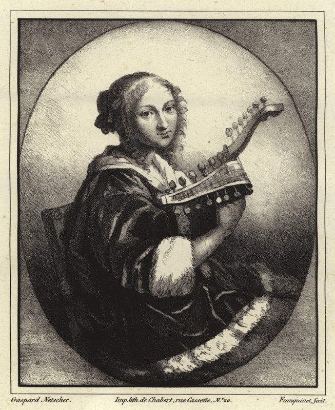 Porträtt av en musiker av Caspar Netscher