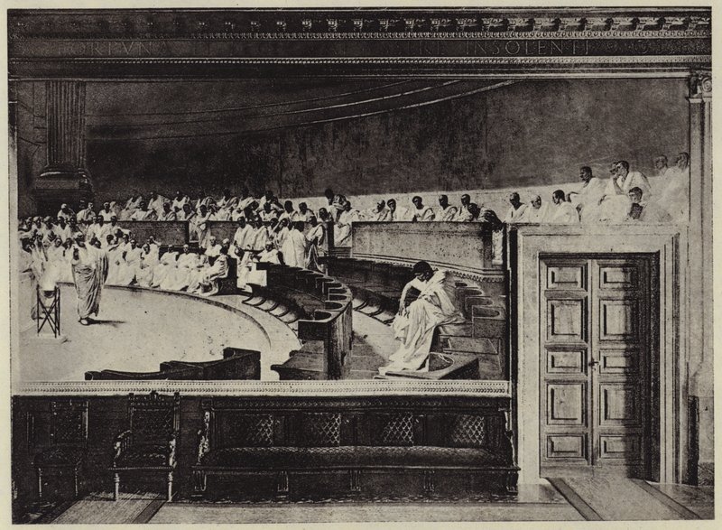 The Arraignment of Catiline (litho) av Cesare (after) Maccari