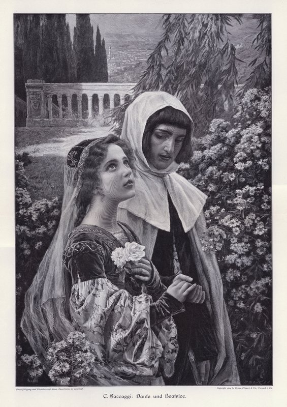 Dante och Beatrice (gravyr) av Cesare Saccaggi