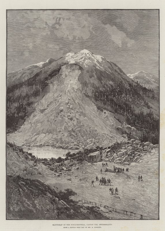 Jordskred i Schachenthal, kanton Uri, Schweiz av Charles Auguste Loye