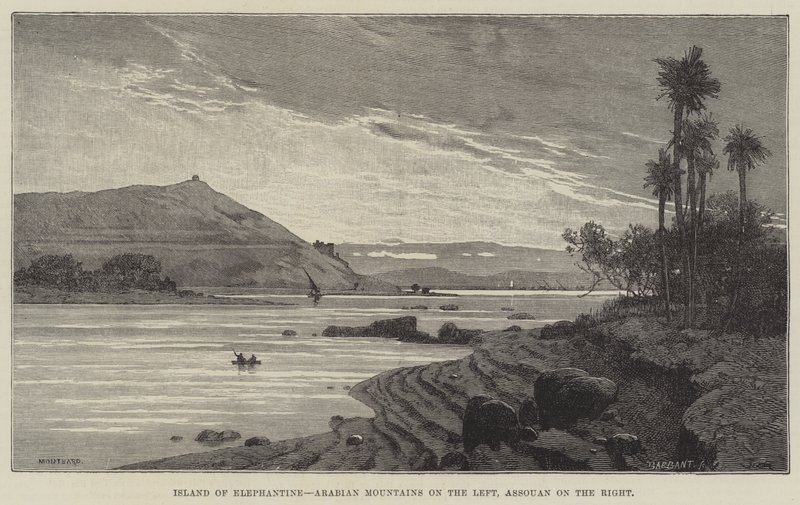 Island of Elephantine, Arabian Mountains till vänster, Assouan till höger av Charles Auguste Loye