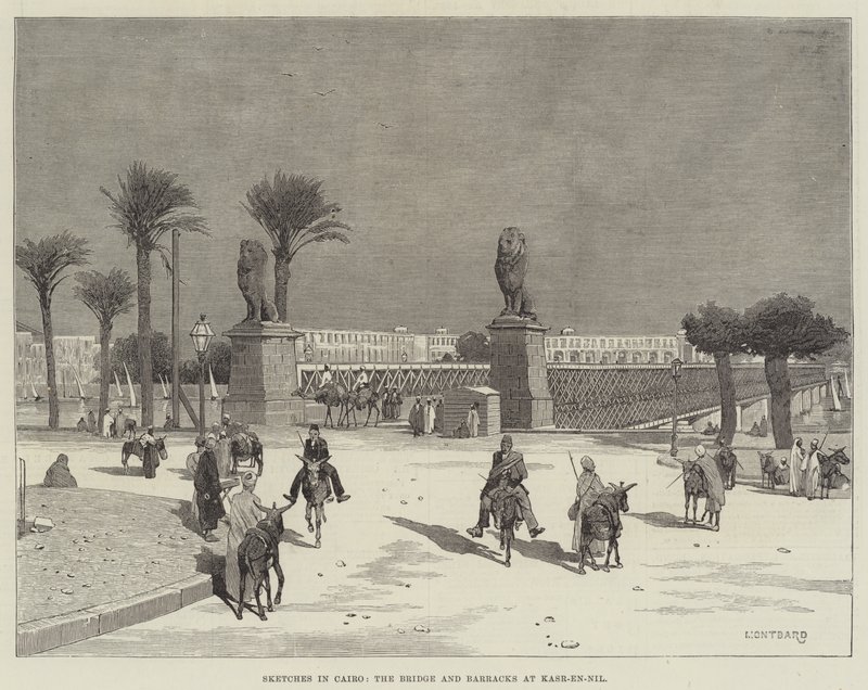 Skisser i Kairo, bron och kasernerna i Kasr-en-Nil av Charles Auguste Loye