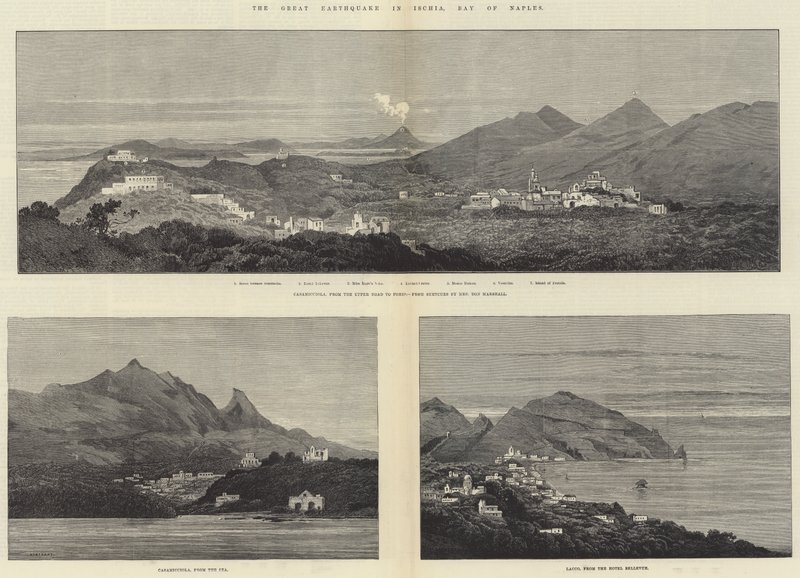 Den stora jordbävningen i Ischia, Neapelbukten av Charles Auguste Loye
