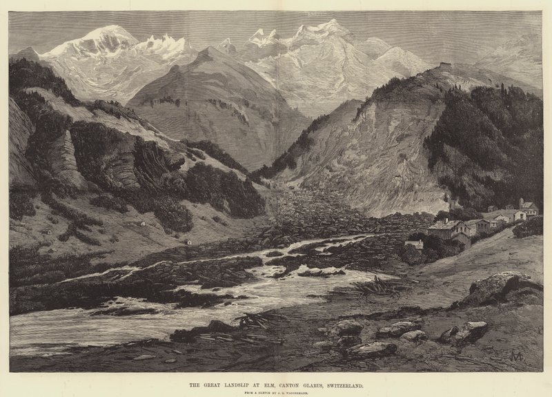 Det stora jordfallet vid Elm, kantonen Glarus, Schweiz av Charles Auguste Loye