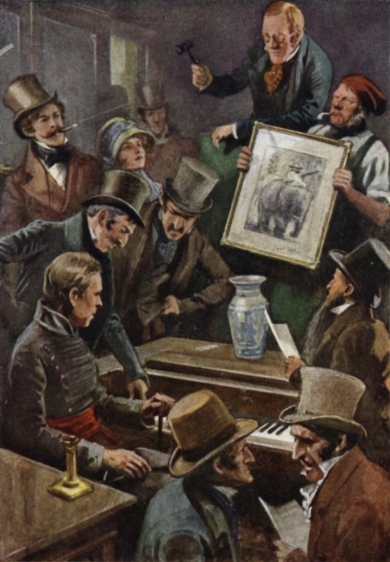 Kapten Dobbin köper ett piano och fru Crawley köper en tavla. av Charles Crombie