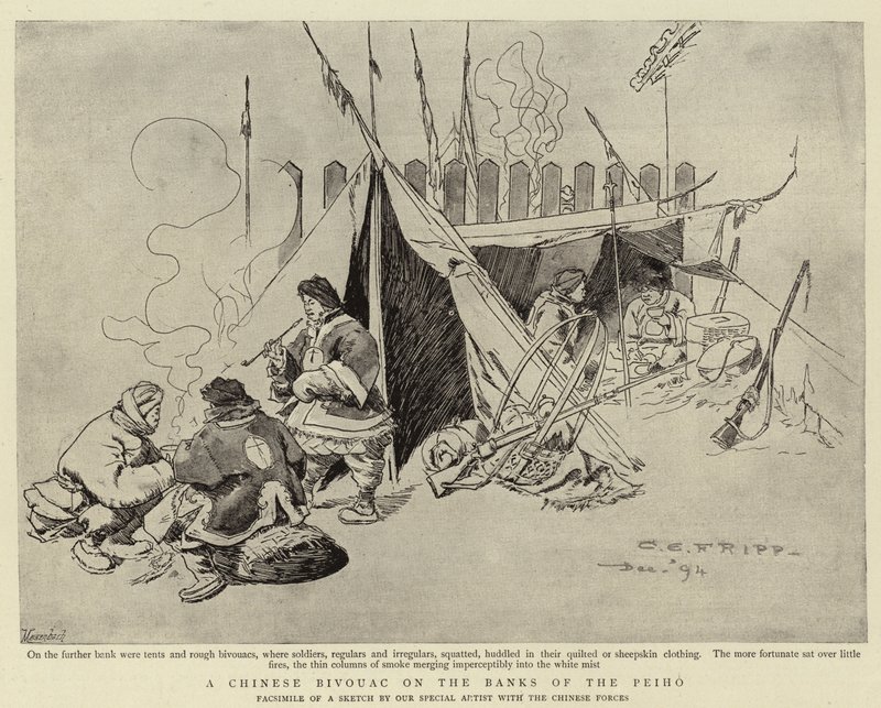 En kinesisk bivack vid Peiho-flodens stränder av Charles Edwin Fripp