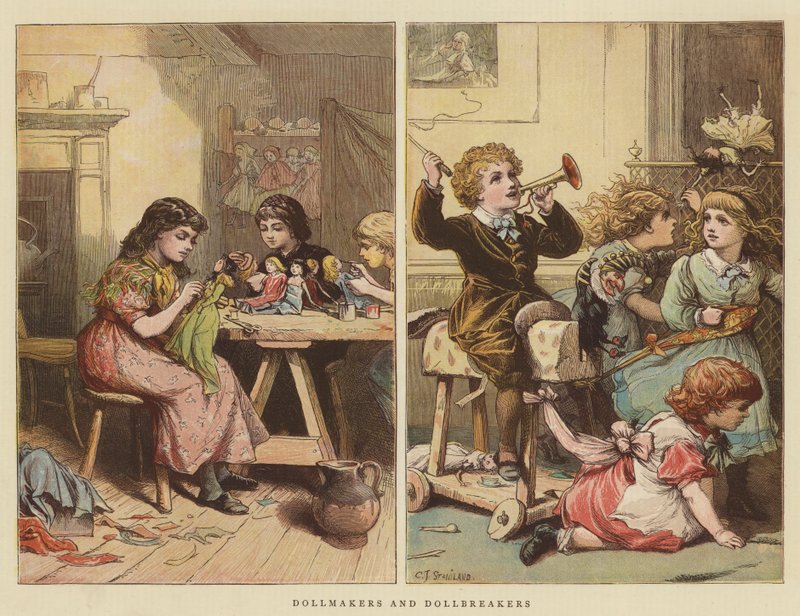 Dockmakare och dockbrytare (chromolitho) av Charles J. Staniland