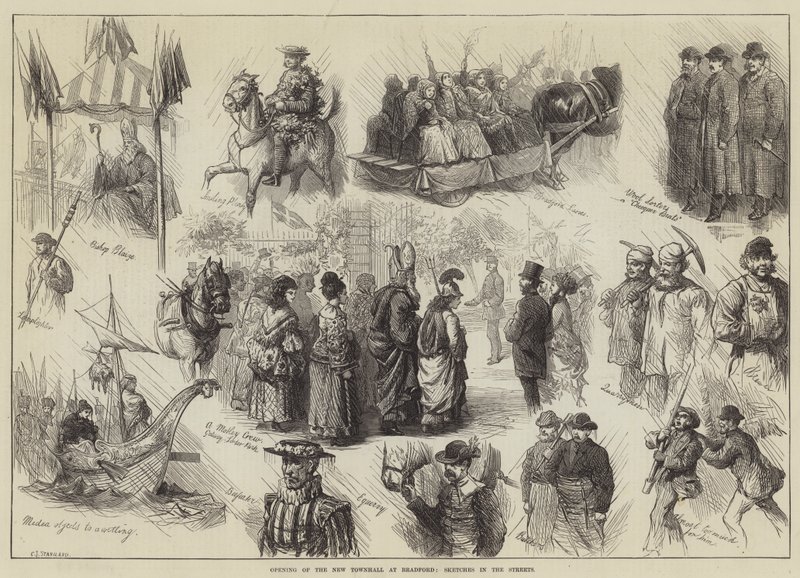 Invigning av det nya rådhuset i Bradford, Sketches in the Streets av Charles J. Staniland