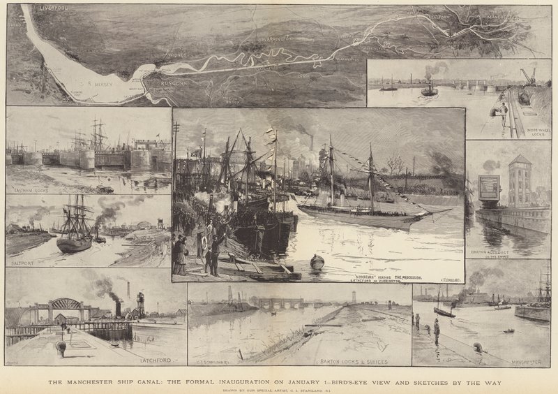 Manchester Ship Canal, den formella invigningen den 1 januari av Charles J. Staniland