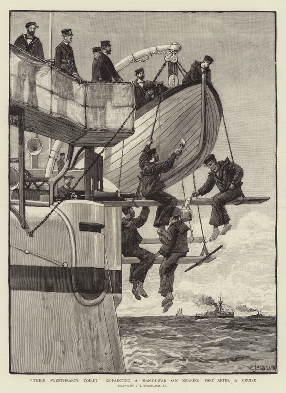 Deras älsklings toalett, målar om en krigsman när han närmar sig hamn efter en kryssning av Charles J. Staniland