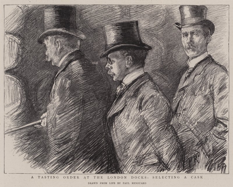 En provsmakning vid London Docks, att välja ett fat av Charles Paul Renouard