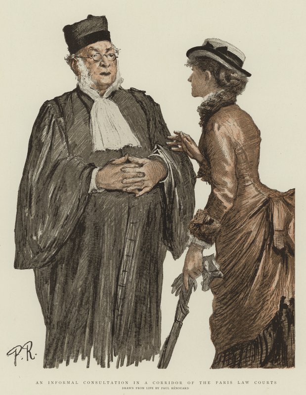 En informell konsultation i en korridor av Paris Law Courts (chromolitho) av Charles Paul Renouard