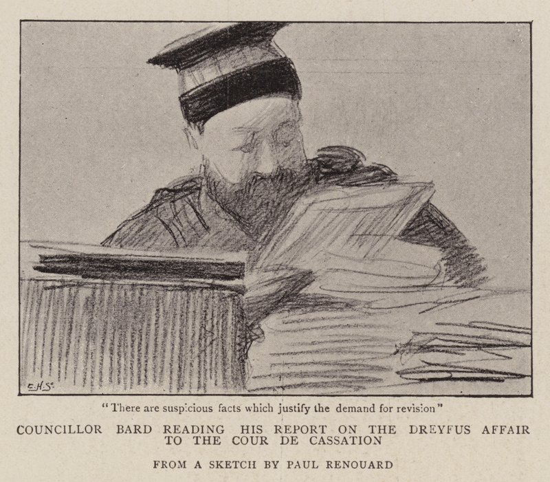 Councillor Bard läser upp sin rapport om Dreyfusaffären till Cour de Cassation. av Charles Paul Renouard