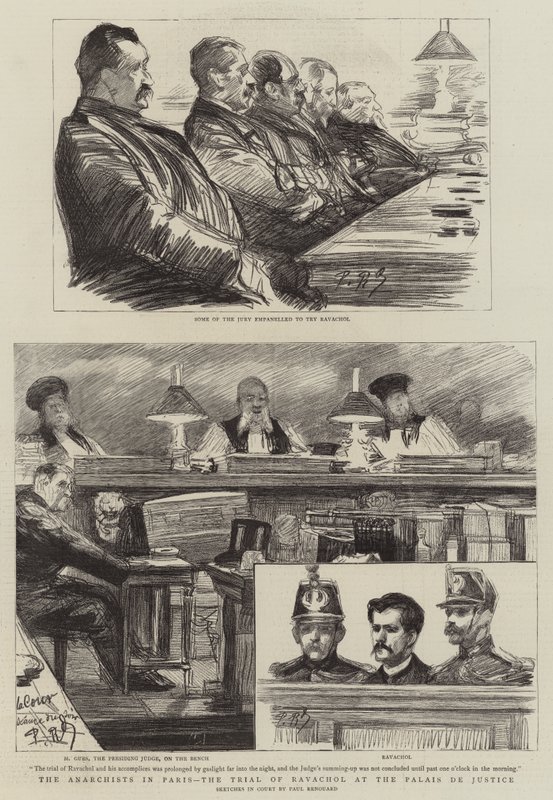 Anarkisterna i Paris, rättegången mot Ravachol i Palais de Justice av Charles Paul Renouard