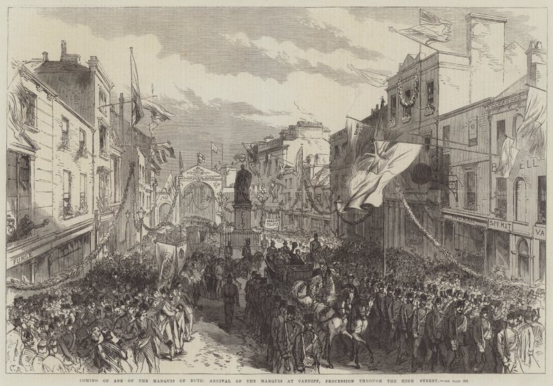 Coming of Age of the Marquis of Bute, Markisens ankomst till Cardiff, procession genom High Street av Sir John Charles Robinson