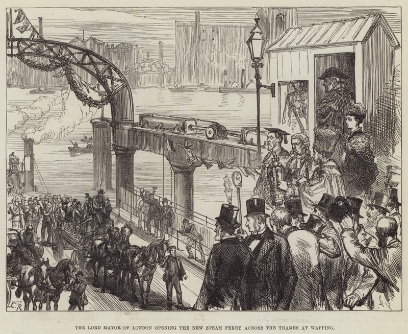 Londons överborgmästare öppnar den nya ångfärjan över Themsen vid Wapping av Sir John Charles Robinson