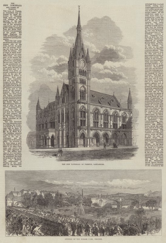 Det nya rådhuset och parkerna i Preston av Sir John Charles Robinson