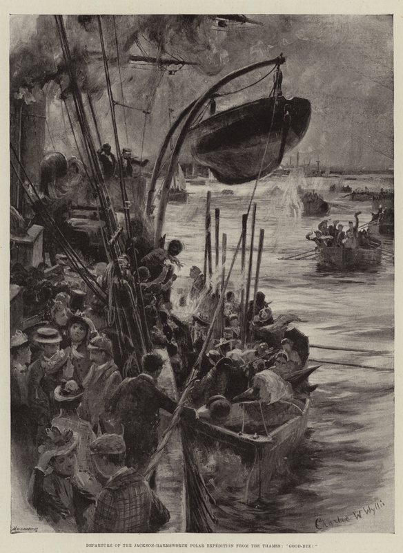 Jackson-Harmsworths polarexpedition avgår från Themsen, Adjö! av Charles William Wyllie