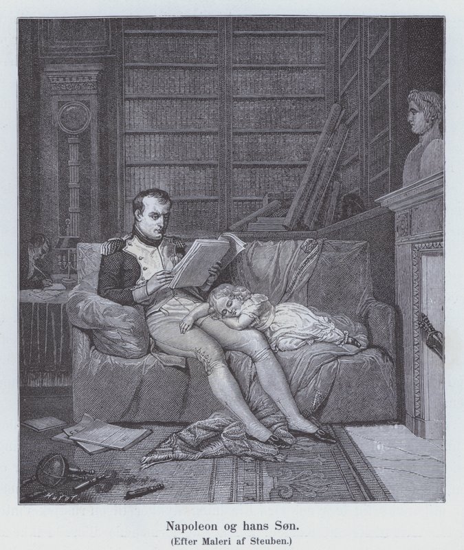 Napoleon I och hans son (litho) av Charles Auguste Steuben