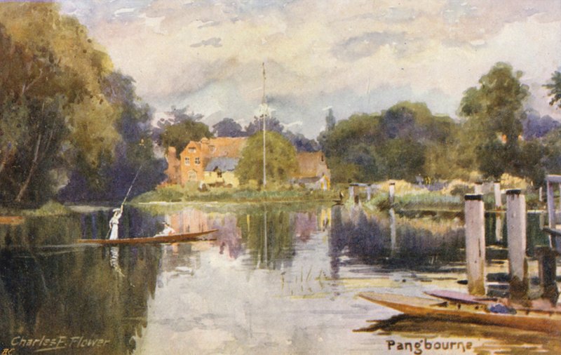 Floden Themsen: Pangbourne (färglitografi) av Charles Edwin Flower