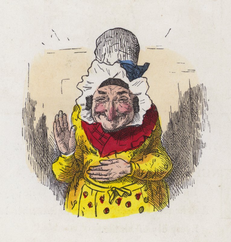 Gammal kvinna skrattar (färgad gravyr) av Charles Henry (after) Bennett