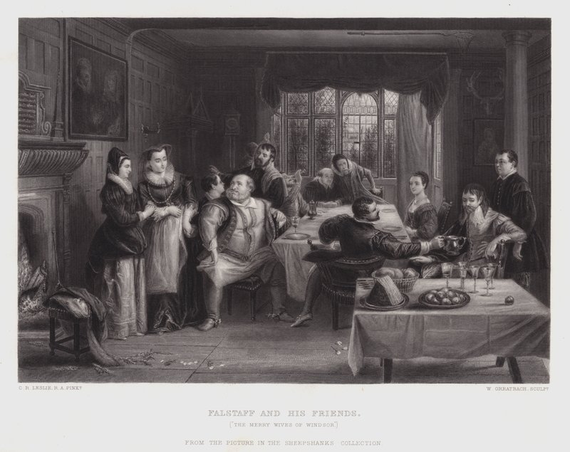 Falstaff och hans vänner (gravyr) av Charles Robert (after) Leslie