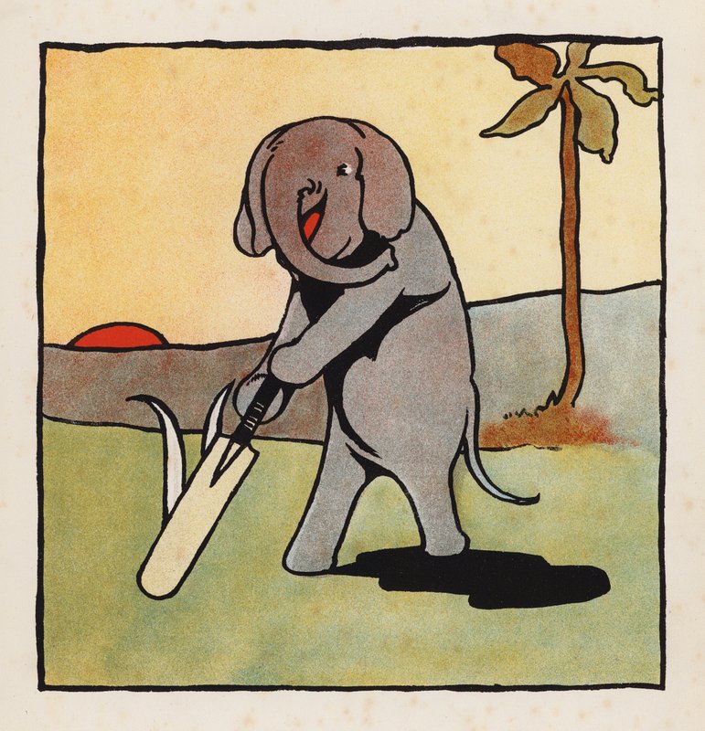 Nonsens: Elefant som spelar cricket (färglitografi) av Charles Robinson