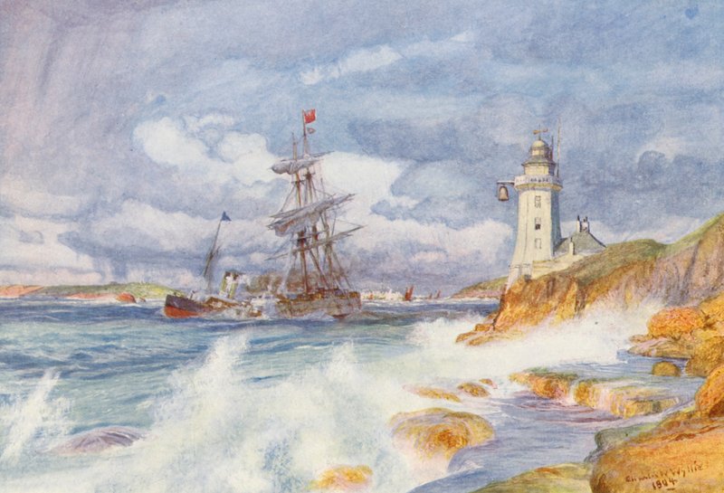 Infarten till Falmouths hamn (färglitografi) av Charles William Wyllie
