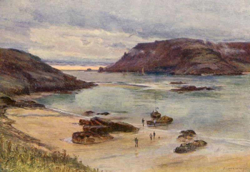 Salcombe Harbour (färglitografi) av Charles William Wyllie