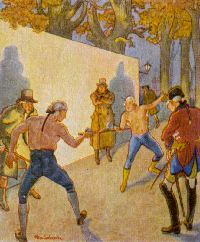 Duell / Duell (färglitografi) av Christophe (1856 1945)