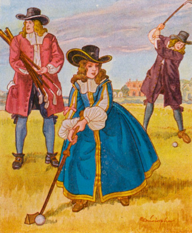 Golfspiel / Golfspel (färglitografi) av Christophe (1856 1945)
